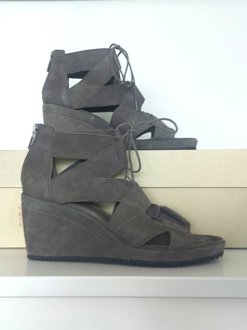 Eileen Fisher Dibs Wedge Leather Lace Up Sandals - Size 8